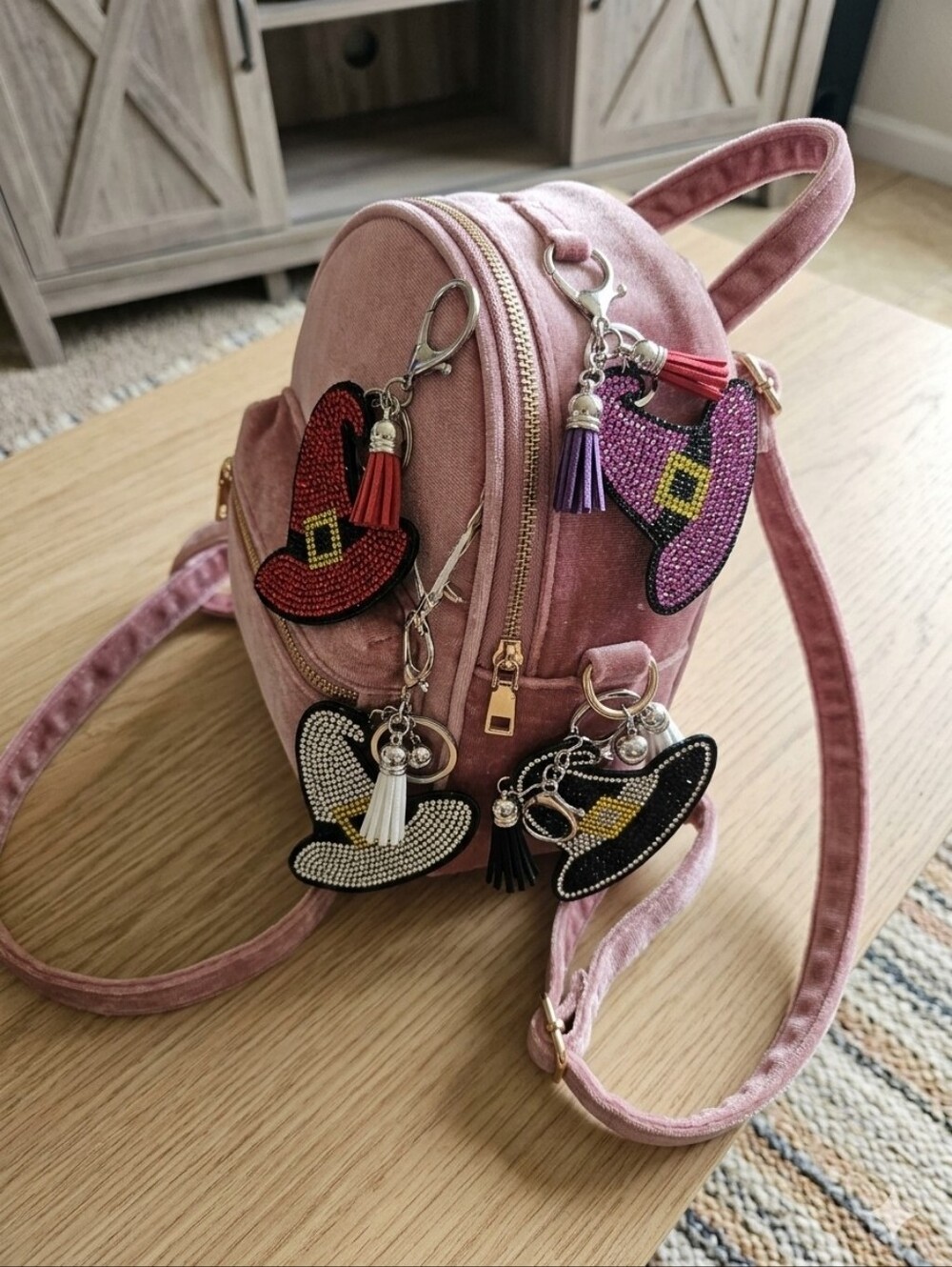 Witch Hat Keychains in Red,purple, Pink & Black with Tassel Charms